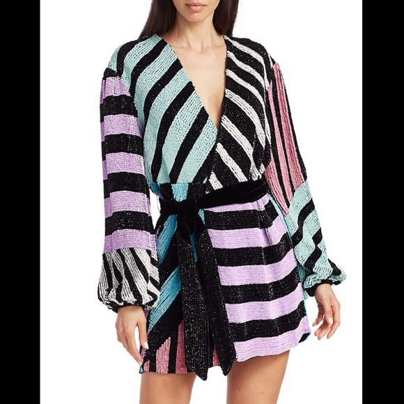 Retrofete Colourblack Stripes Sequin Wrap Dress - Picture 3 of 12